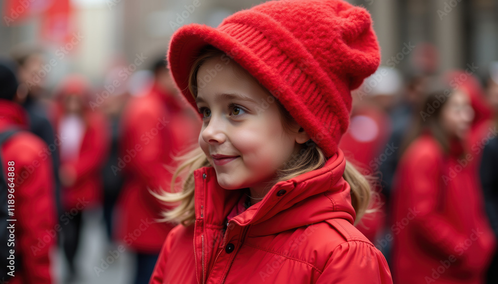 Community banner for National Wear Red Day featuring a joyful young Caucasian girl dressed in vibrant red, promoting heart health awareness. Community banner for National Wear Red Day featuring a joyful young Caucasian girl dressed in vibrant red, promoting heart health awareness.