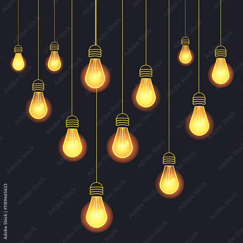Glowing Light Bulbs on Dark Background Glowing Light Bulbs on Dark Background