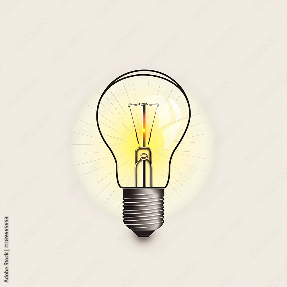 Glowing Light Bulb on Light Background Glowing Light Bulb on Light Background