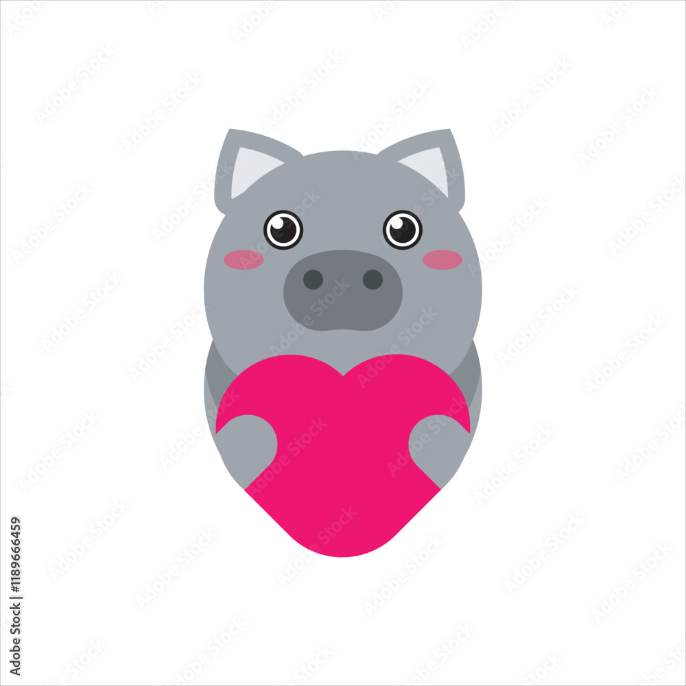Obraz premium Cute character of black pig holeding a heart vector icon design illustration. 