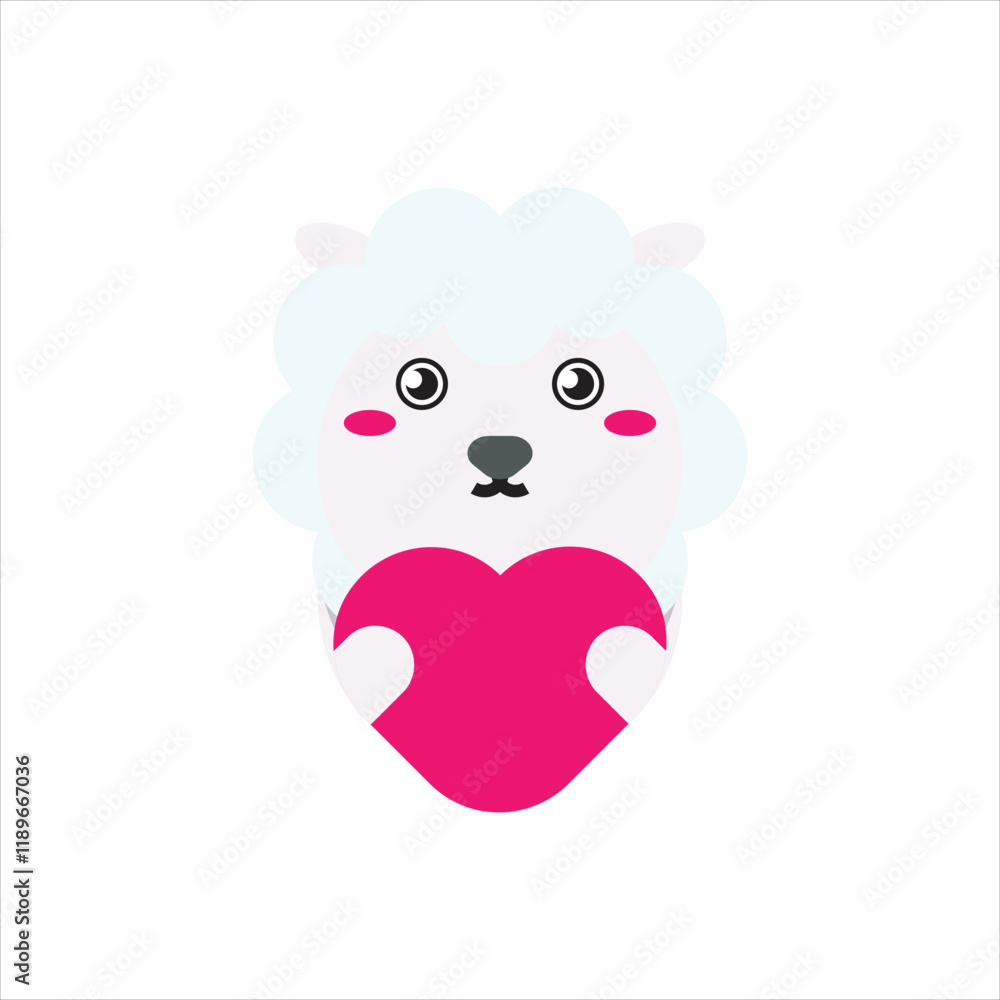 Fototapeta premium Illustration of sheep and heart flat icon vector design. Cute character farm animal design for sticker, mockup ideas illustration. 