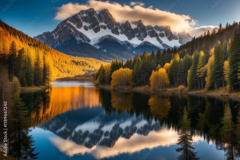 autumn landscape with colorful lake and mountains autumn landscape with colorful lake and mountains