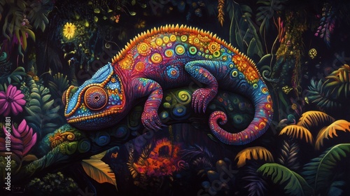 Wallpaper Mural A colorful chameleon blending into a psychedelic jungle, surreal style Torontodigital.ca