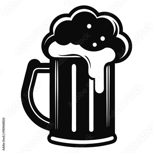 Beer Mug Silhouettes Icon, St. Patrick’s Day Silhouette, Pub Drink Symbol, Irish Festival Clipart, Holiday Beverage Illustration, Frothy Beer Icon, Isolated Vector, Flat Design Graphic