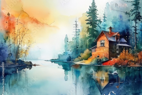 beautiful landscape with lake and forest