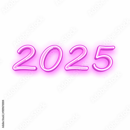 New year 2025 on white background glow words