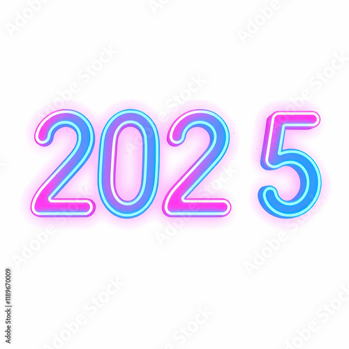 New year 2025 on white background glow words