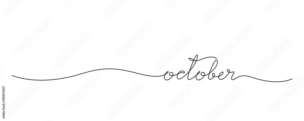 Lettering October drawn with continuous line in minimalism, abstract style, handwritten inscription, calendar, name of month, autumn, planner, word, letters, one line, editable vector contour Lettering October drawn with continuous line in minimalism, abstract style, handwritten inscription, calendar, name of month, autumn, planner, word, letters, one line, editable vector contour