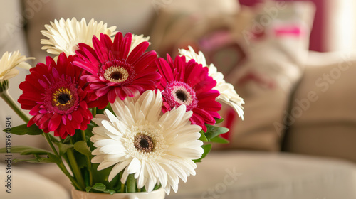 Bright and cheerful gerbera daisies in simple vase, adding joy to any space