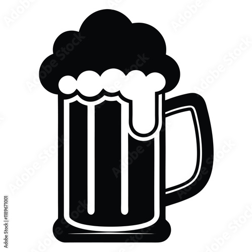 Beer Mug Silhouettes Icon, St. Patrick’s Day Silhouette, Pub Drink Symbol, Irish Festival Clipart, Holiday Beverage Illustration, Frothy Beer Icon, Isolated Vector, Flat Design Graphic