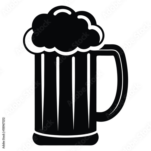 Beer Mug Silhouettes Icon, St. Patrick’s Day Silhouette, Pub Drink Symbol, Irish Festival Clipart, Holiday Beverage Illustration, Frothy Beer Icon, Isolated Vector, Flat Design Graphic
