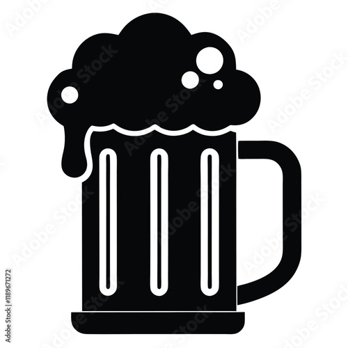 Beer Mug Silhouettes Icon, St. Patrick’s Day Silhouette, Pub Drink Symbol, Irish Festival Clipart, Holiday Beverage Illustration, Frothy Beer Icon, Isolated Vector, Flat Design Graphic
