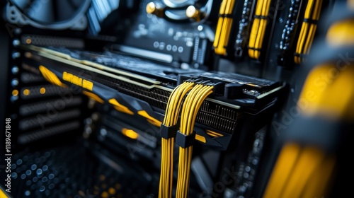 Gleaming Yellow PC Cables in Custom Built Gaming PC