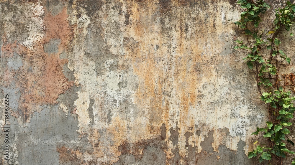 Fototapeta premium Weathered Concrete Wall Texture with Climbing Vine - Rustic Background