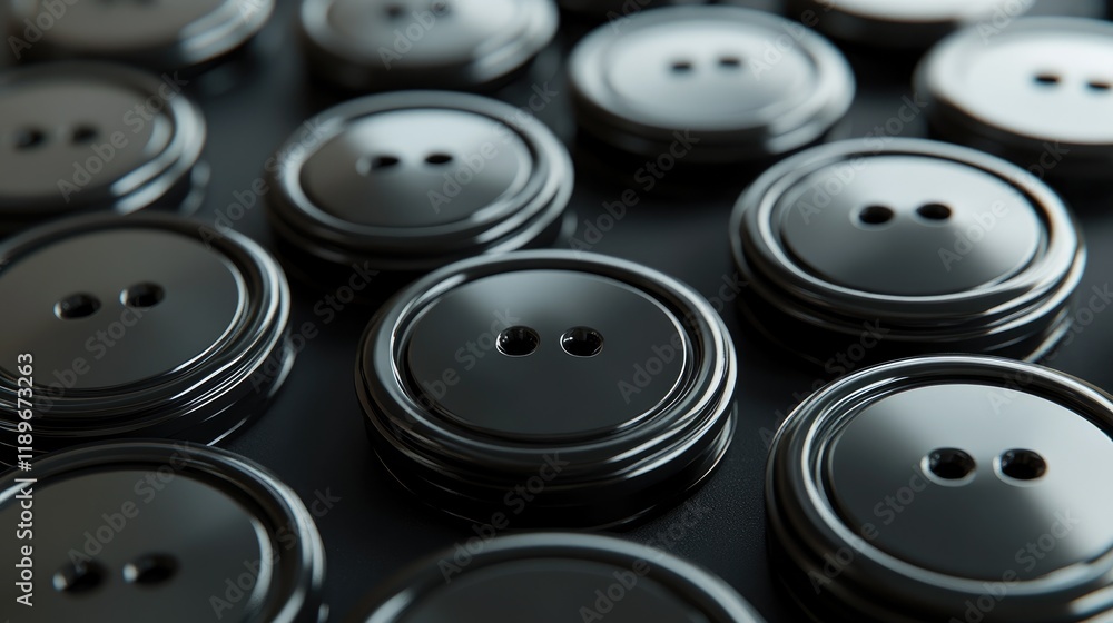 Sleek Black Buttons: A Close-Up Macro Shot Sleek Black Buttons: A Close-Up Macro Shot