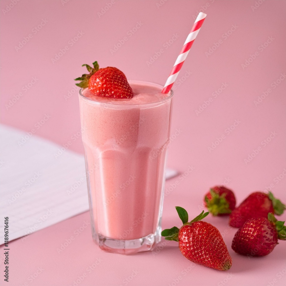 Frischer Erdbeer-Smoothie mit dekorativen Erdbeeren Frischer Erdbeer-Smoothie mit dekorativen Erdbeeren