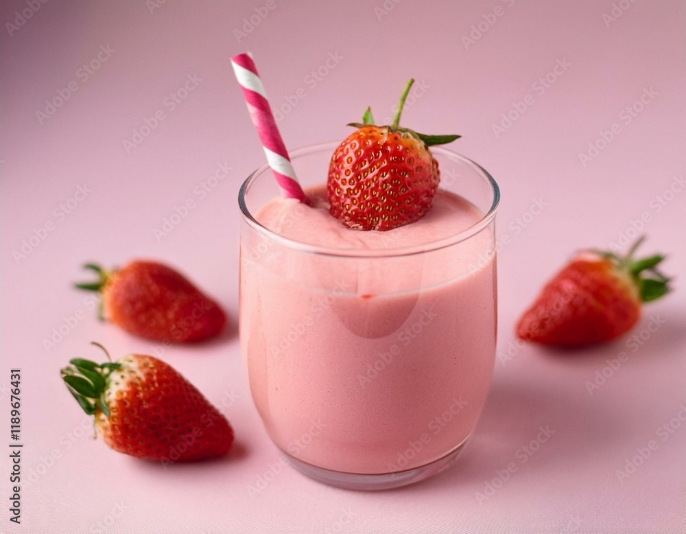 Erdbeer-Smoothie mit frischen Erdbeeren und Strohhalm Erdbeer-Smoothie mit frischen Erdbeeren und Strohhalm