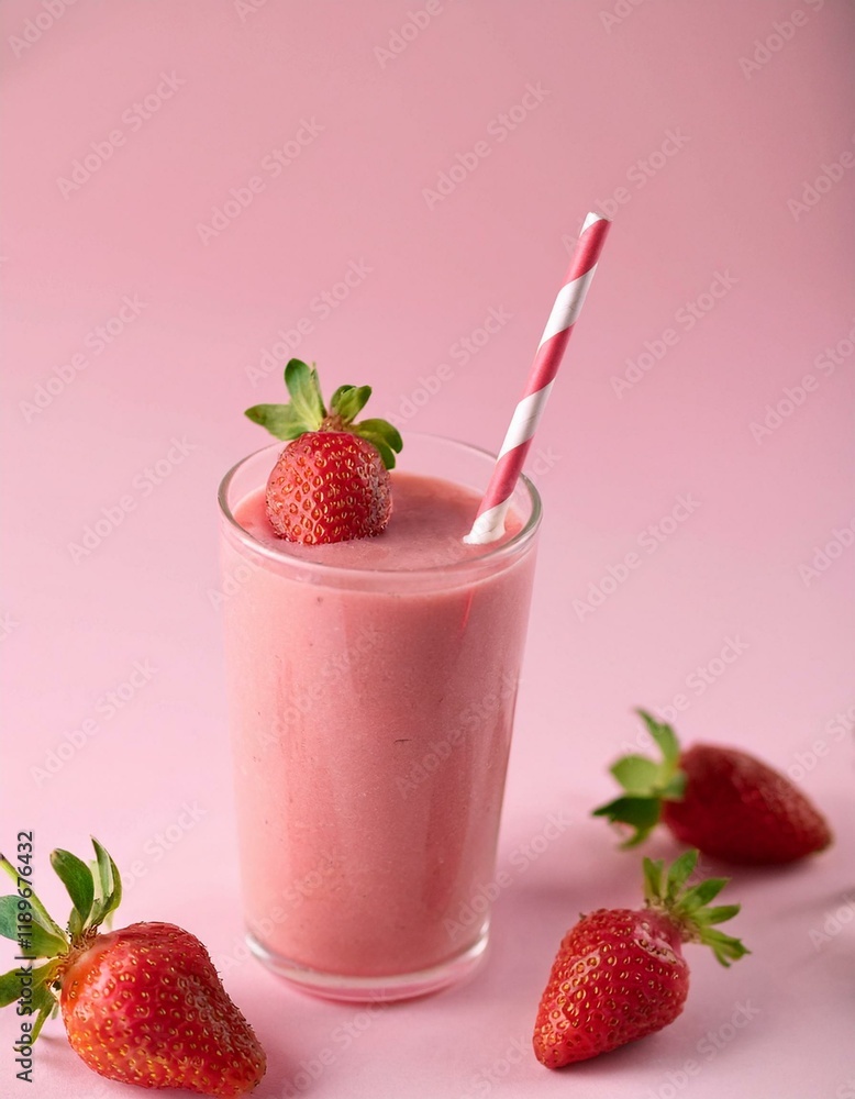 Sommerlicher Erdbeer-Smoothie mit pinkem Strohhalm Sommerlicher Erdbeer-Smoothie mit pinkem Strohhalm