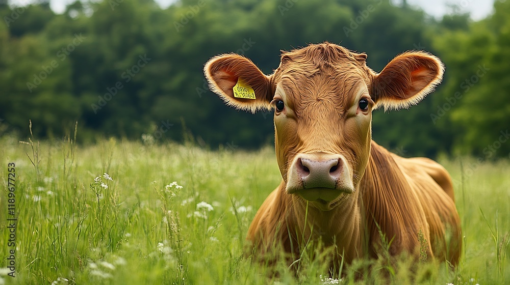 Brown Cow Relaxing in a Scenic Green Meadow Under a Clear Blue Sky Nature Photography : Generative AI Brown Cow Relaxing in a Scenic Green Meadow Under a Clear Blue Sky Nature Photography : Generative AI