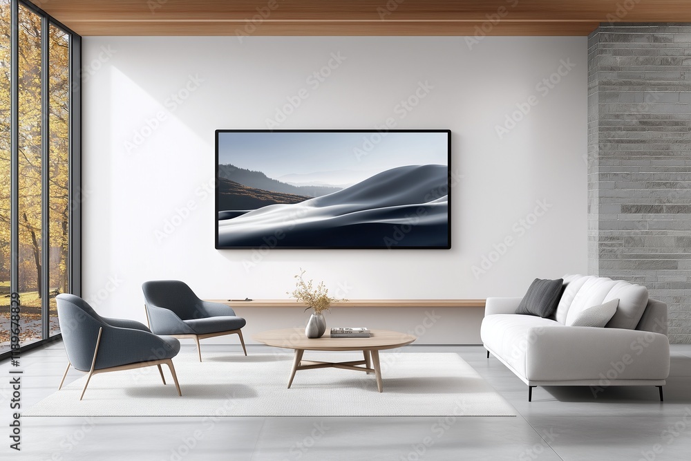 Wide view modern living room with abstract minimalism Wide view modern living room with abstract minimalism