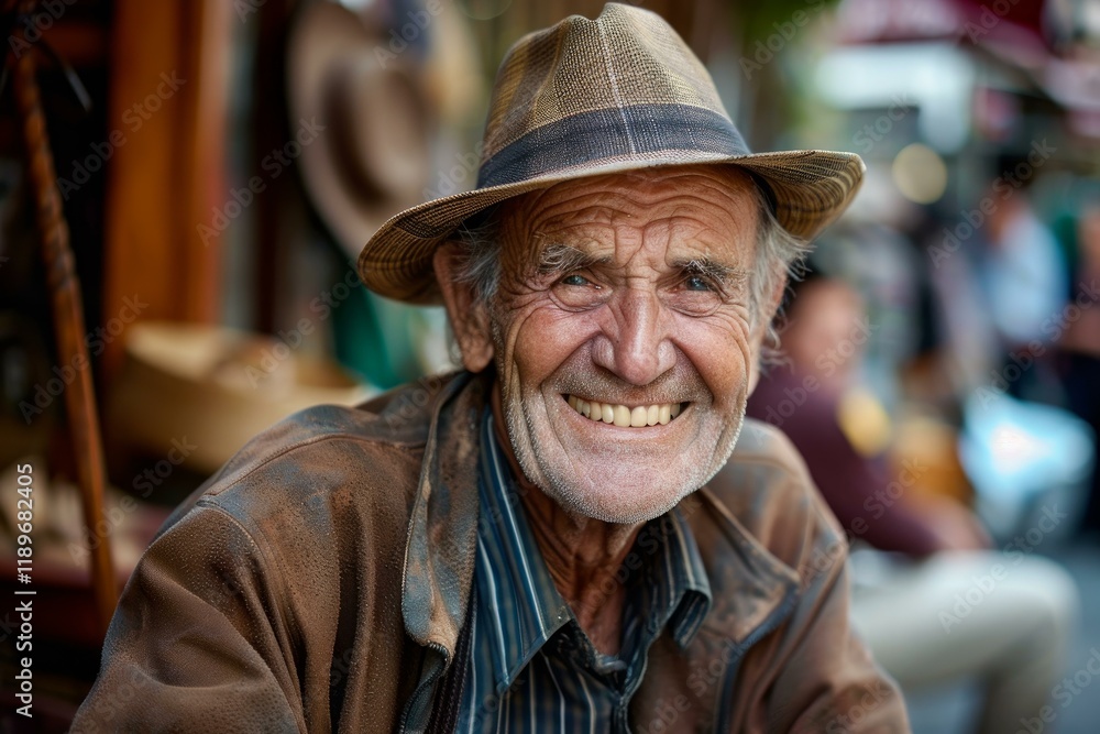 Portrait of smiling senior craftsman wearing hat in workshop Portrait of smiling senior craftsman wearing hat in workshop