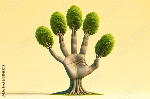 a tree shaped like an open hand with branches as fingers photo