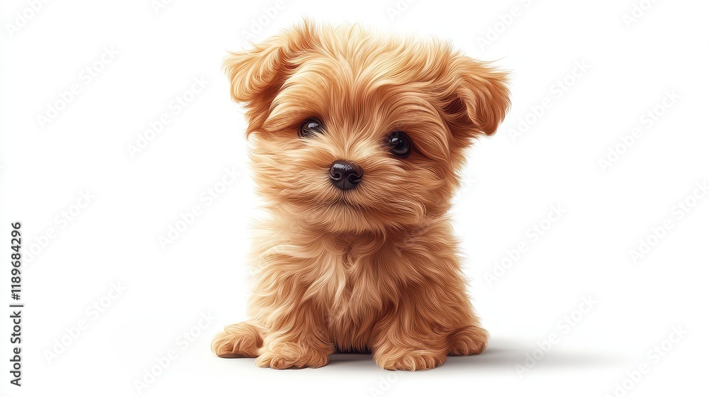 Adorable fluffy puppy with brown fur sitting and looking cute Adorable fluffy puppy with brown fur sitting and looking cute