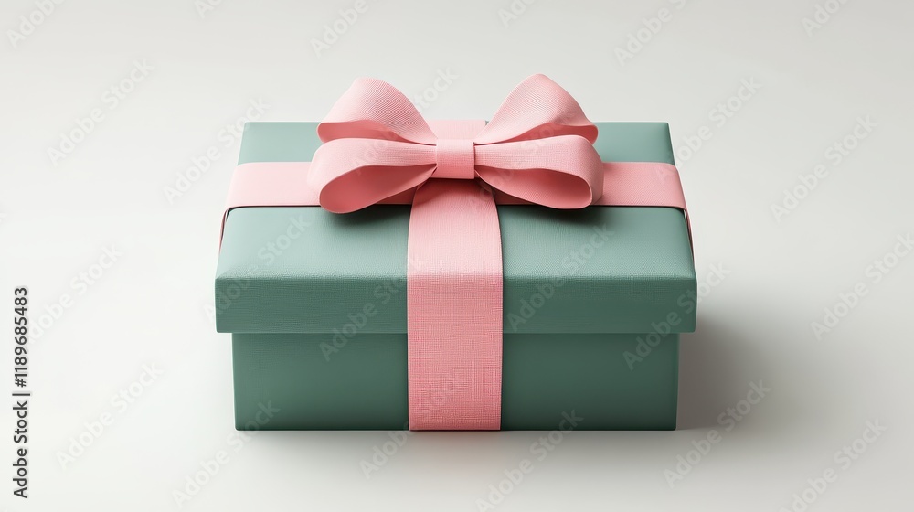 Obraz premium Elegant gift box with pink ribbon bow on light background