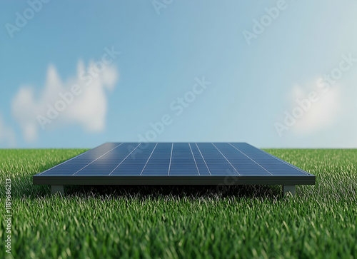 Sustainable Energy: Solar Panel in a Green Field photo