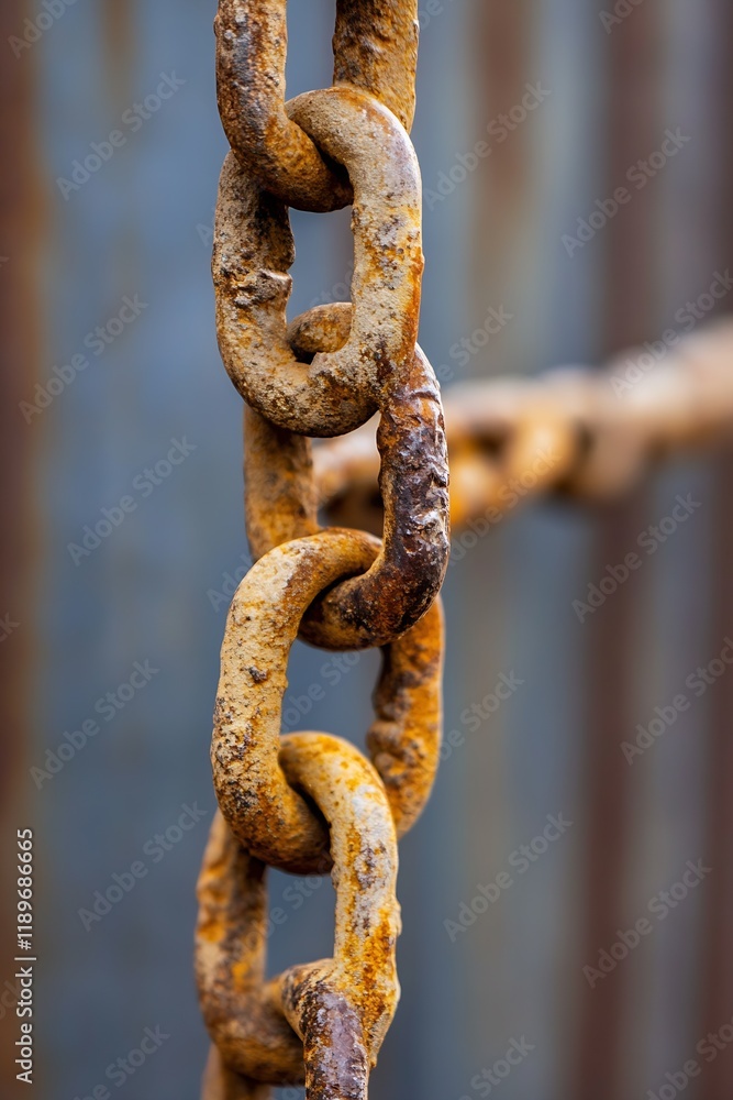 Close Up of Rusty Metal Chain Links with Blurred Background : Generative AI Close Up of Rusty Metal Chain Links with Blurred Background : Generative AI