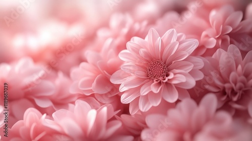 Pink chrysanthemums in soft focus floral background