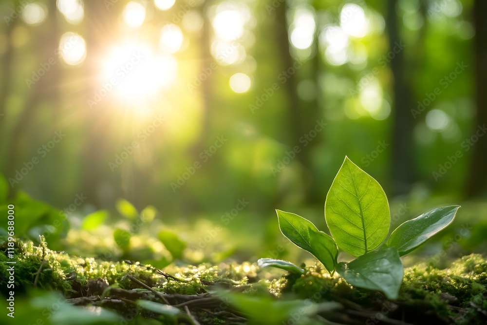 Sunlight Peeking Through Green Forest Leaves in a Serene Nature Scene : Generative AI Sunlight Peeking Through Green Forest Leaves in a Serene Nature Scene : Generative AI