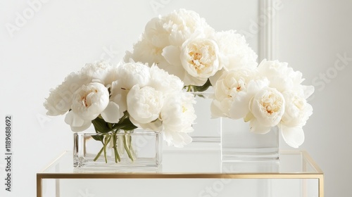 Elegant White Peonies in Crystal Vases