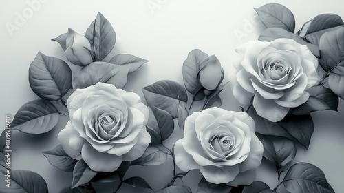 Monochrome roses and foliage arrangement with subtle gray tones