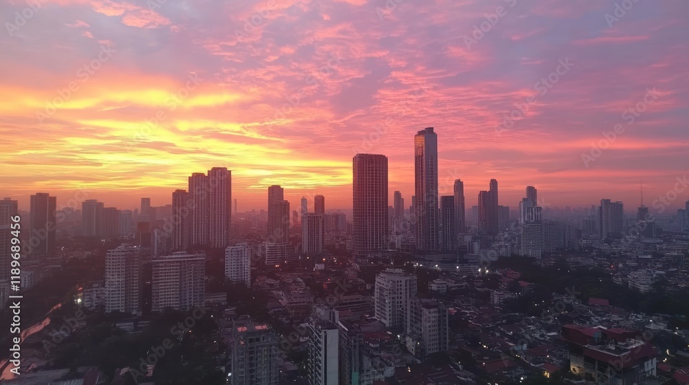 Obraz premium Manila Skyline Sunset: A City's Golden Hour
