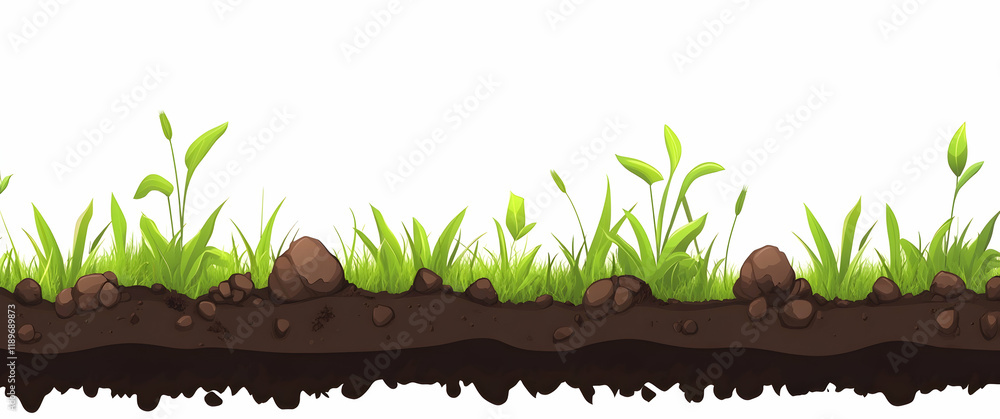 Fototapeta premium Vibrant Green Grass and Soil Seamless Texture: Perfect for Game Backgrounds or Nature Illustrations