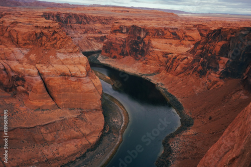 Around the corner, a river cuts through a canyon. 