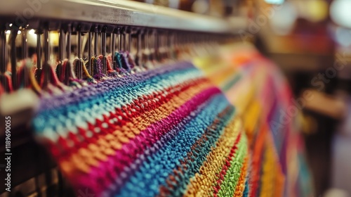 Vibrant Knitwear on a Loom: A Tapestry of Colors
