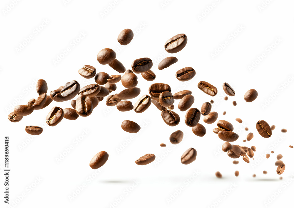 Obraz premium Roasted Coffee Beans in Motion: A Burst of Aromatic Energy