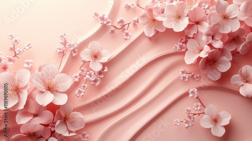 Elegant pink blossom arrangement on delicate wave background