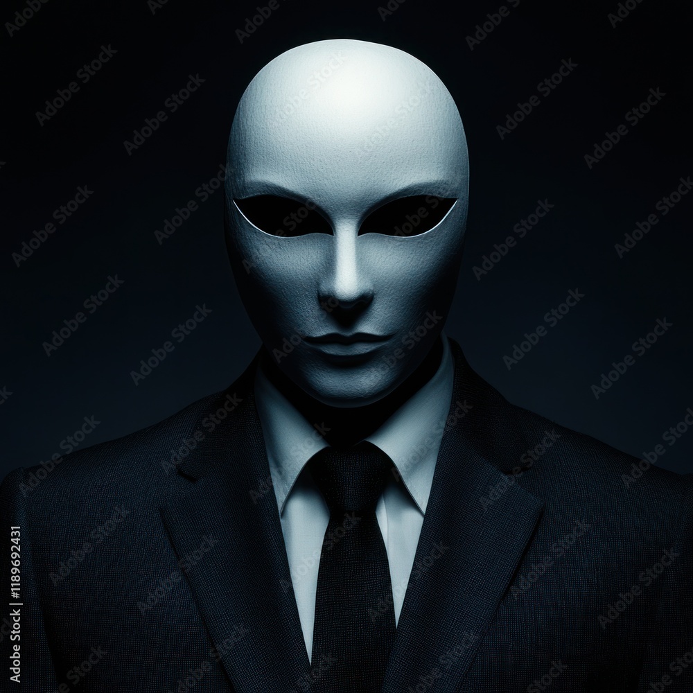 Mysterious Figure in a White Mask and Dark Suit Mysterious Figure in a White Mask and Dark Suit