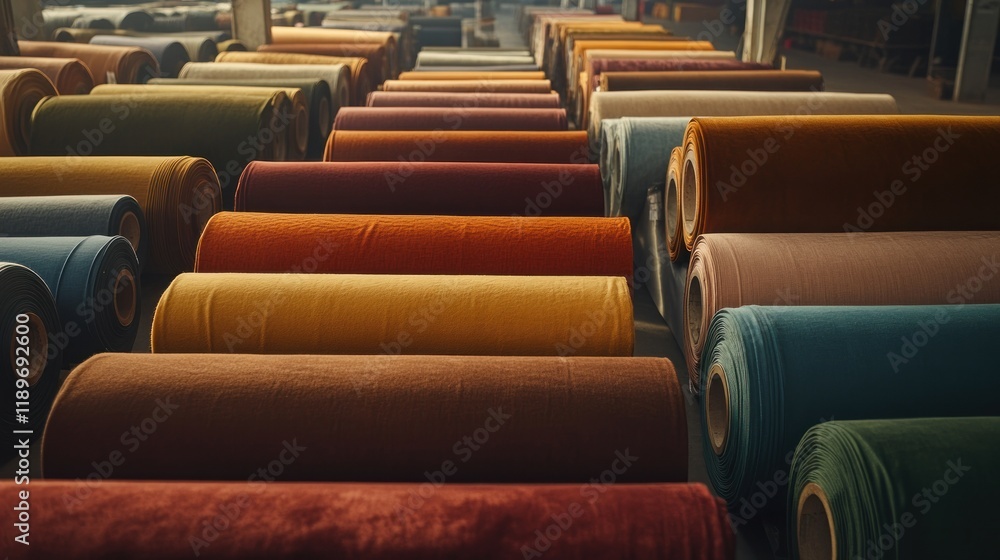 Obraz premium Warehouse of Colorful Fabric Rolls