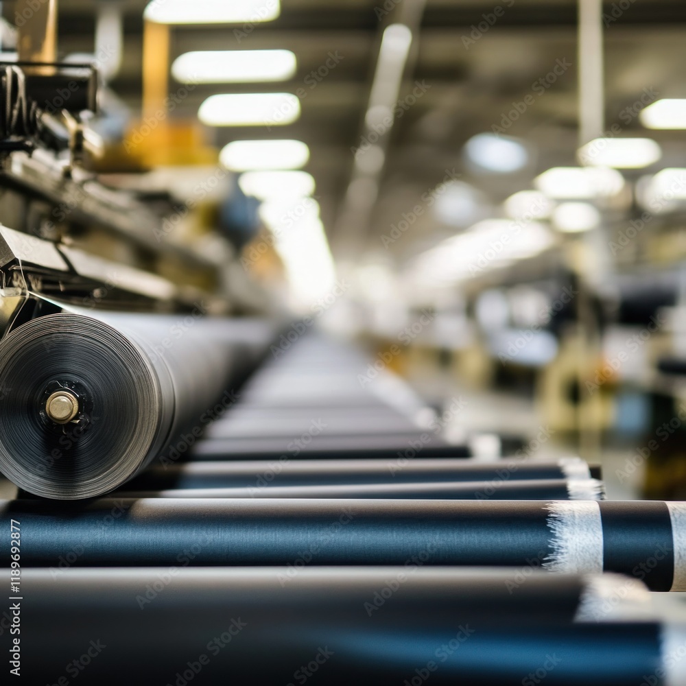 Fototapeta premium Industrial Fabric Manufacturing: Close-up of a Textile Production Line