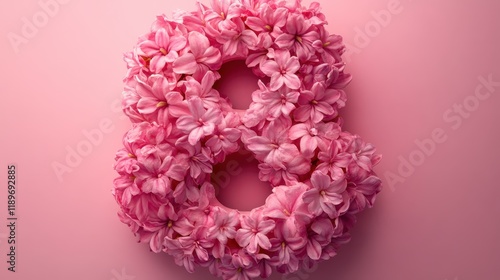 Floral number eight with pink blossoms on a soft pink background