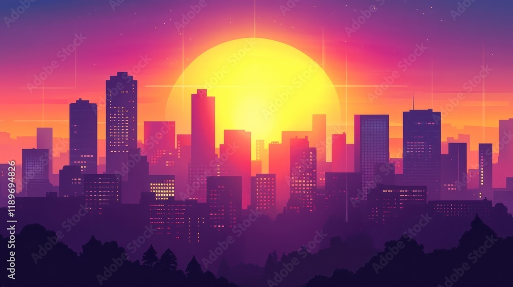 Sunset Metropolis: A Vibrant Cityscape at Dusk Sunset Metropolis: A Vibrant Cityscape at Dusk