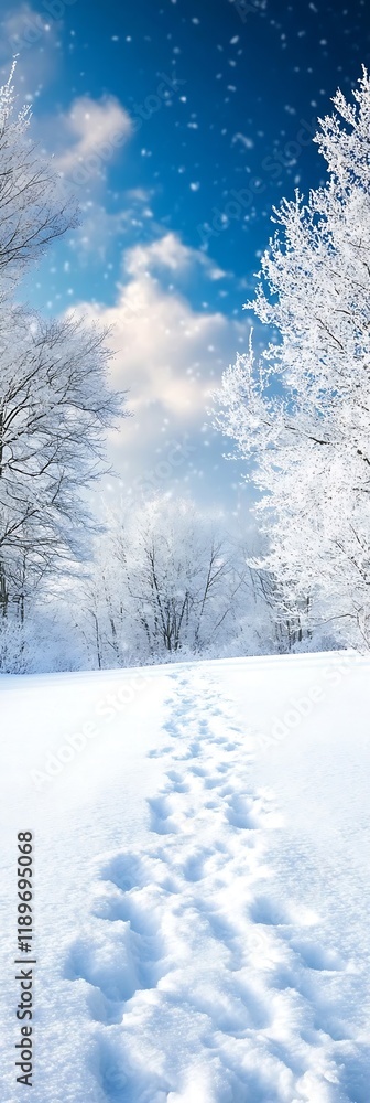 Fototapeta premium Dreamy Winter Wonderland Landscape with Snowy Trees and Blue Sky in Bright Sunlight : Generative AI
