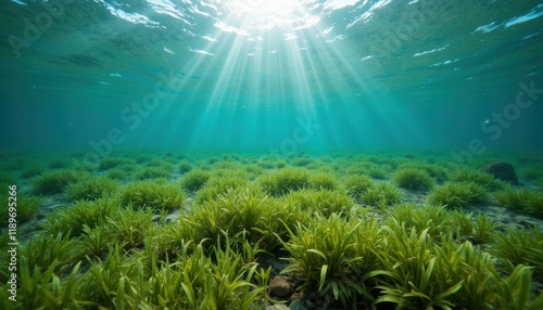 Fototapeta Naklejka Na Ścianę i Meble -  Seagrass bed swaying gently in the ocean currents, tranquil and soothing, marine environment backdrop