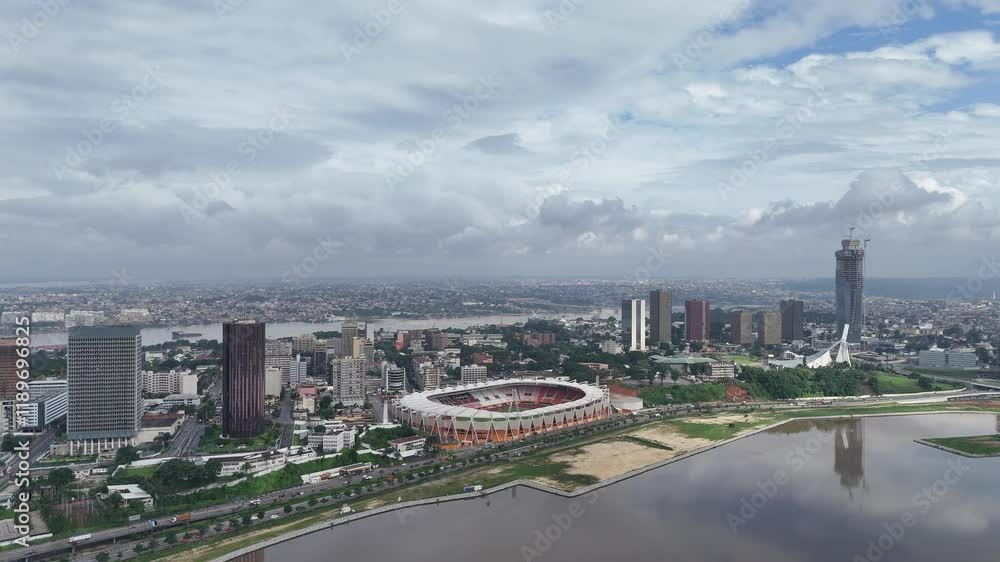 Aerial view of Abidjan the capital of Ivory Coast Côte d'Ivoire in cloudy day Aerial view of Abidjan the capital of Ivory Coast Côte d'Ivoire in cloudy day