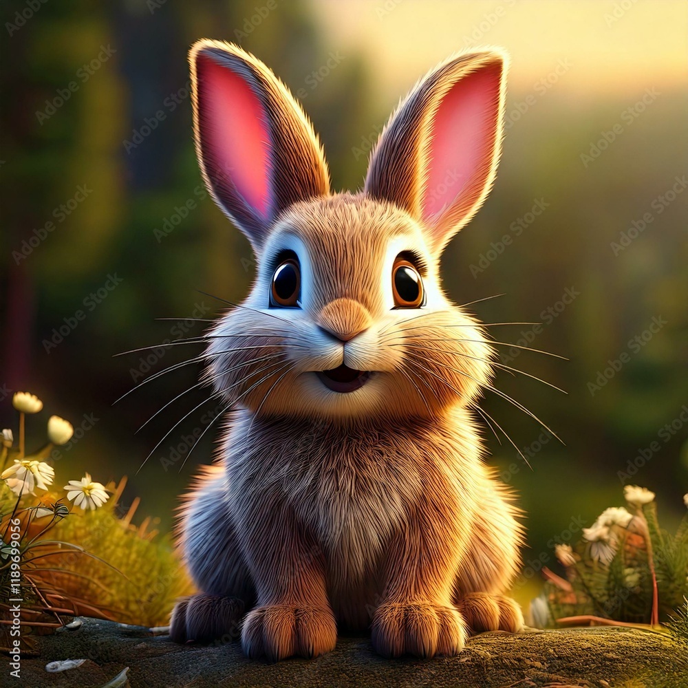 Adorable 3D cartoon baby rabbit, in cute pose and vibrant colors. Perfect for children's projects, storybooks, educational materials, or playful designs. Adorable 3D cartoon baby rabbit, in cute pose and vibrant colors. Perfect for children's projects, storybooks, educational materials, or playful designs.