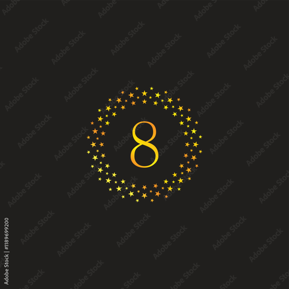Fototapeta premium Number 8 stars, round, gold, elegant geometric symbol simple logo vector